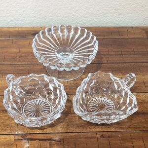Three (3) Candy Dishes - 1 Crystal Pedestal & 2 Fostoria Candy Dishes - Vintage